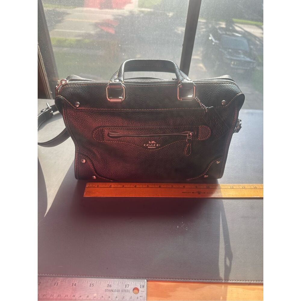 COACH Millie Black Silver Logo Leather Satchel Crossbody Shoulder Bag $550 - Picture 10 of 14